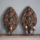 Pair of wall sconces in embossed brass with floral patterns, wall lamp, sconce.
