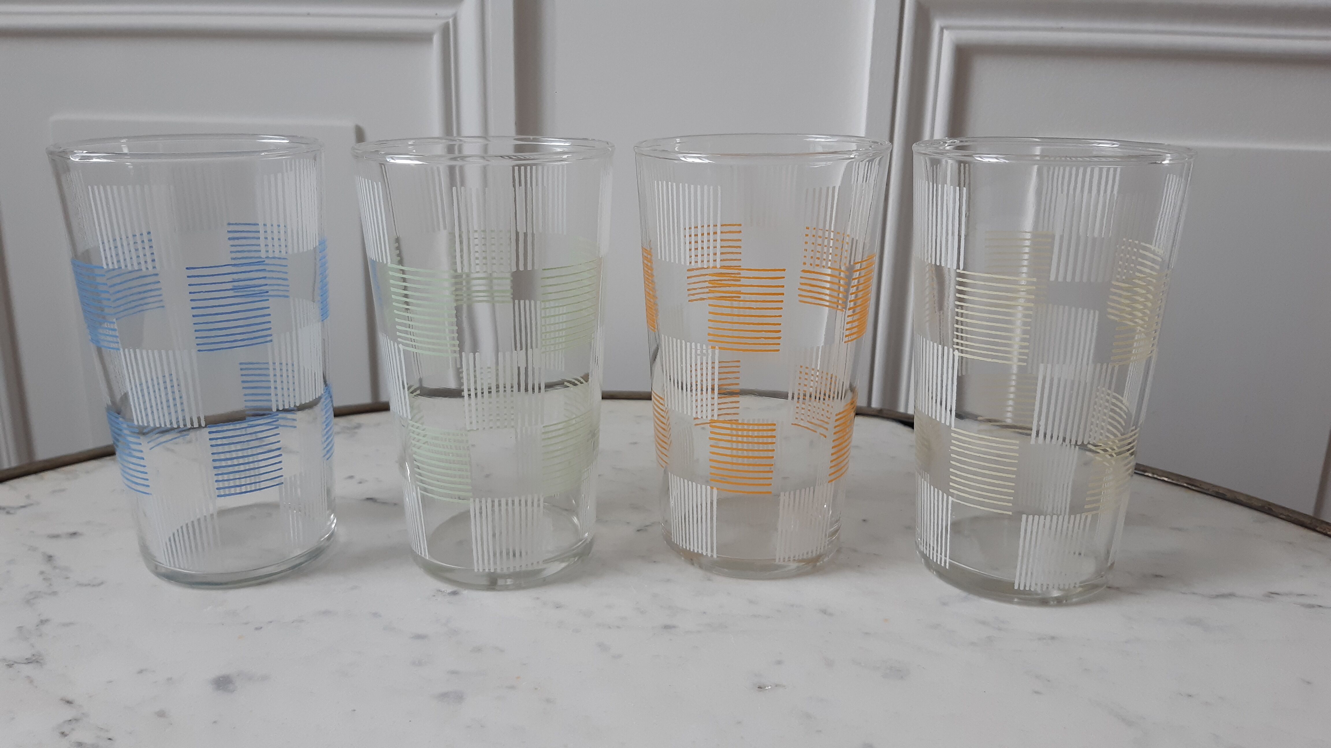 Set of 4 large colored water glasses 70s