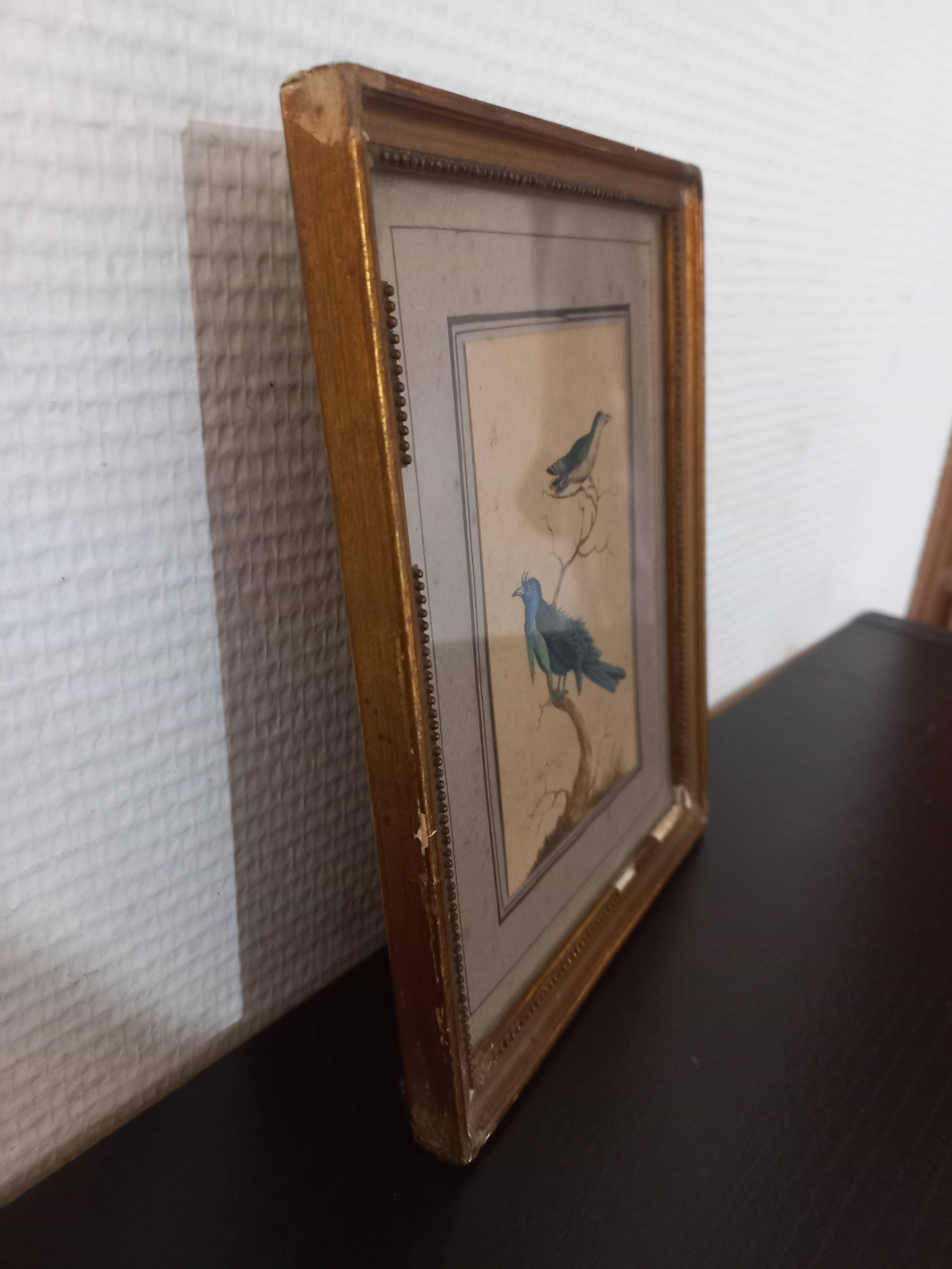 Golden table Blue birds Antique framed, Paris Gallery