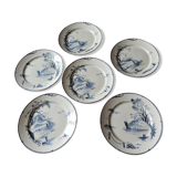 Set of six plates in Gien late XIX model "Marine"