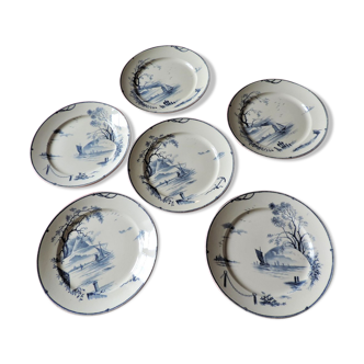 Set of six plates in Gien late XIX model "Marine"
