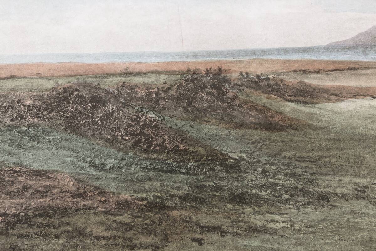 Coloured lithograph, "The Drive" Golf, after Douglas Adams (1853-1920)