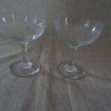 Pair of old crystal champagne glasses wide frieze right foot