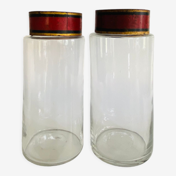 Set of jars glass and painted metal