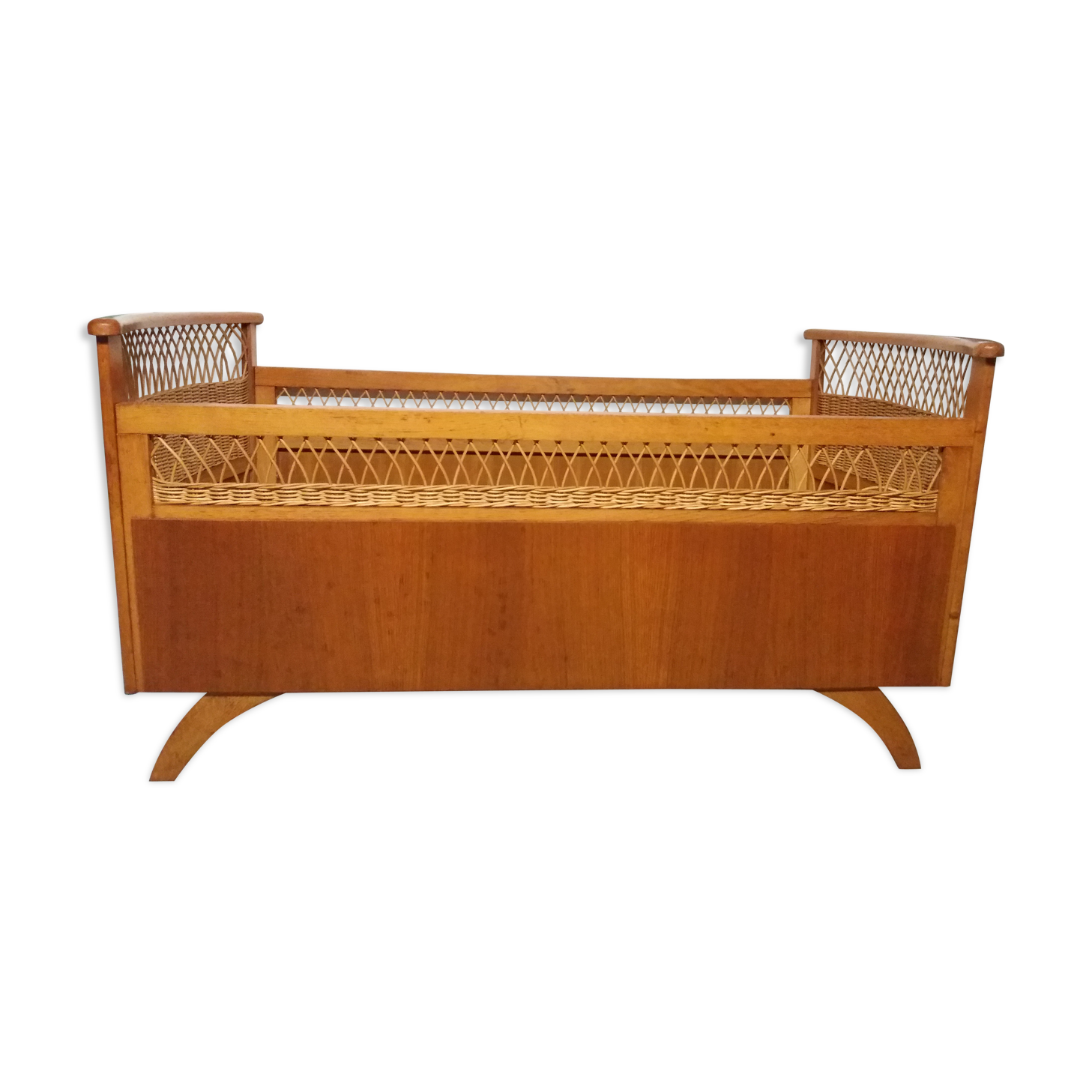 Children's bed gilded wood and rattan 60s