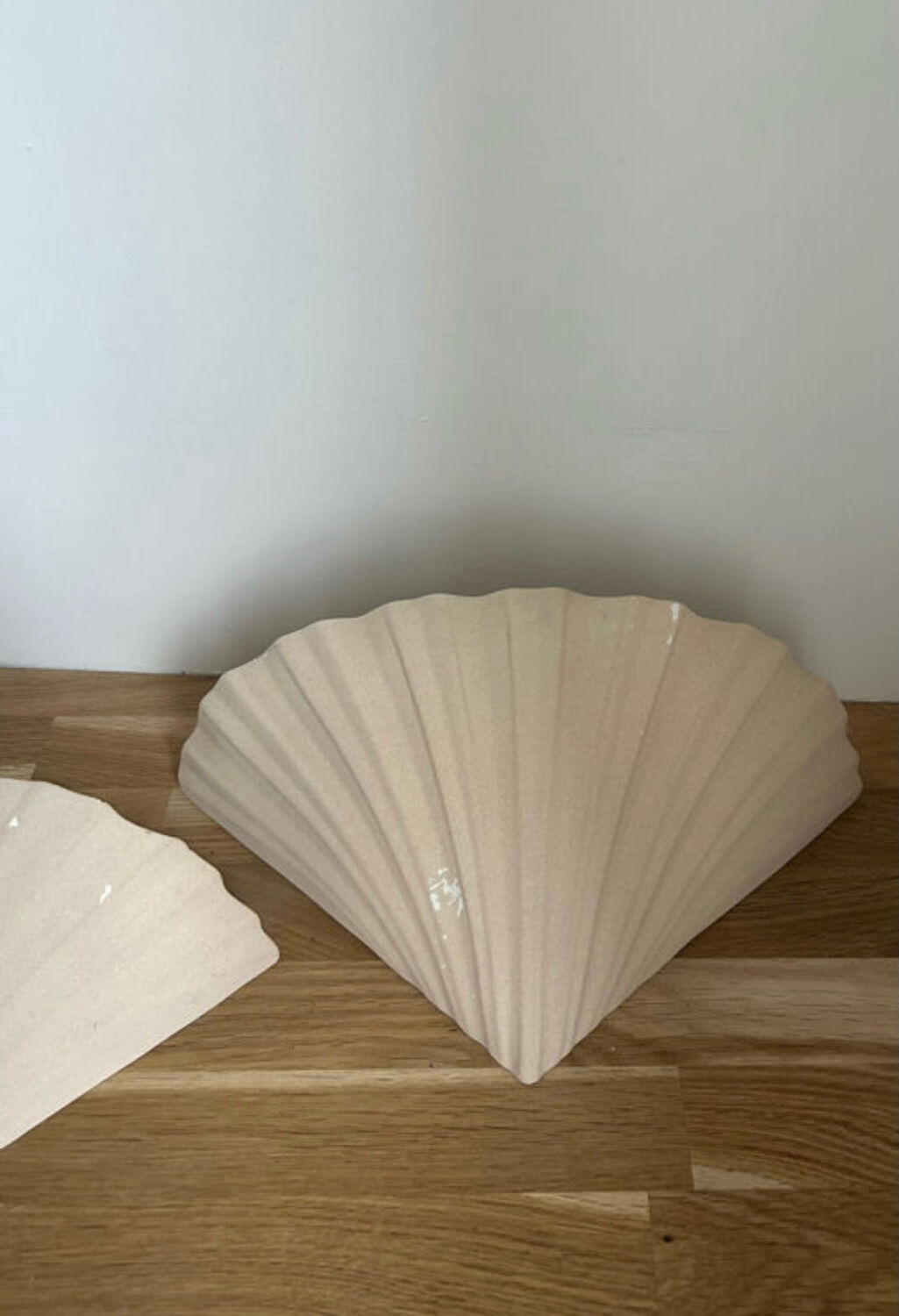 Pair of vintage beige shell wall lamp, France 1970
