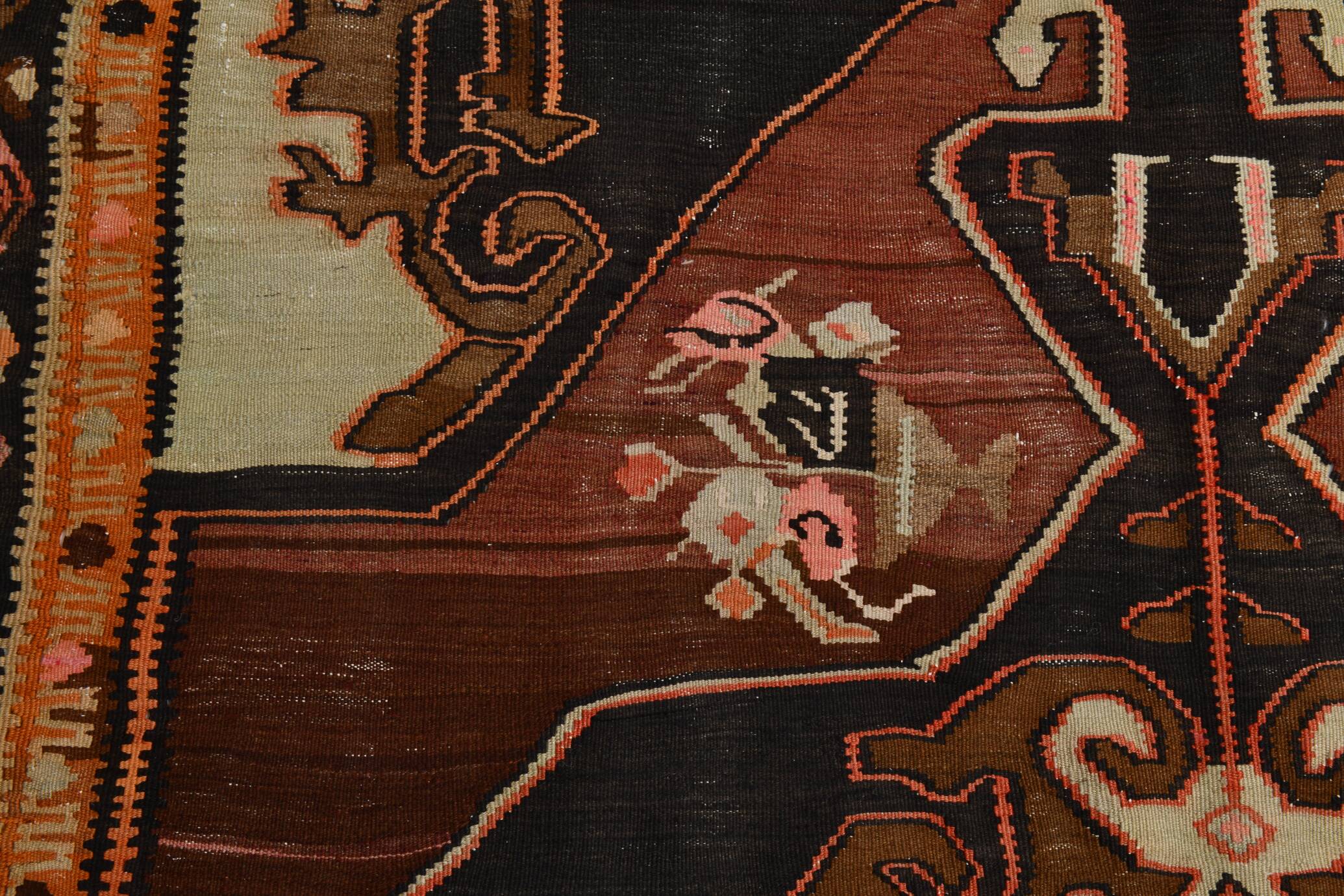 6x12 Handmade Wool Kilim Area Rug, 185x365Cm