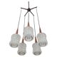 Mid Century Modern spider chandelier in teak, rosewood, and crystal.