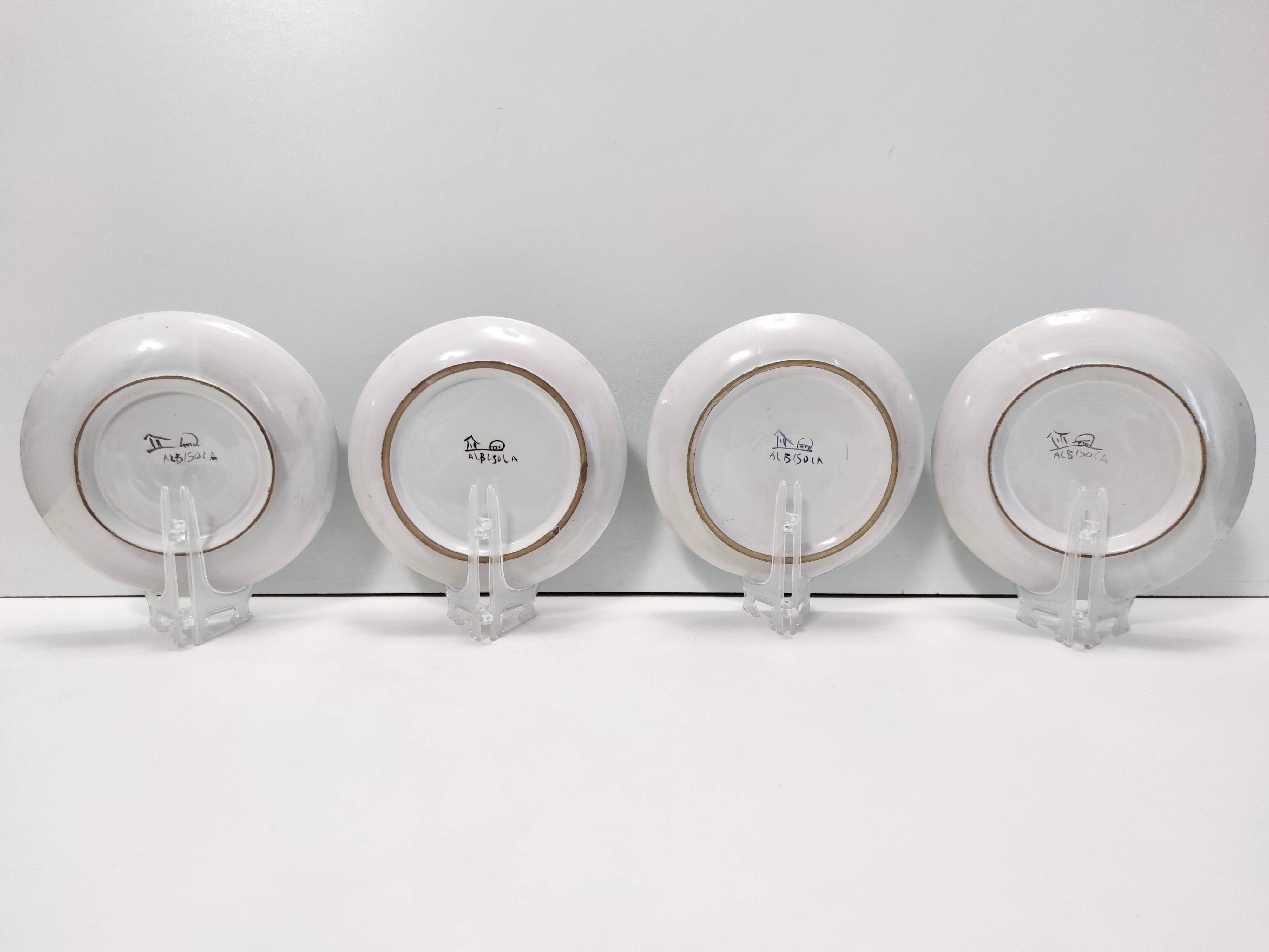 Set of Four Turquoise Earthenware Vide-Poche / Decorative Plates by Albisol