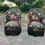 Two toad armchairs, floral motifs