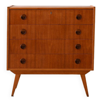 Vintage teak chest of drawers with round handles