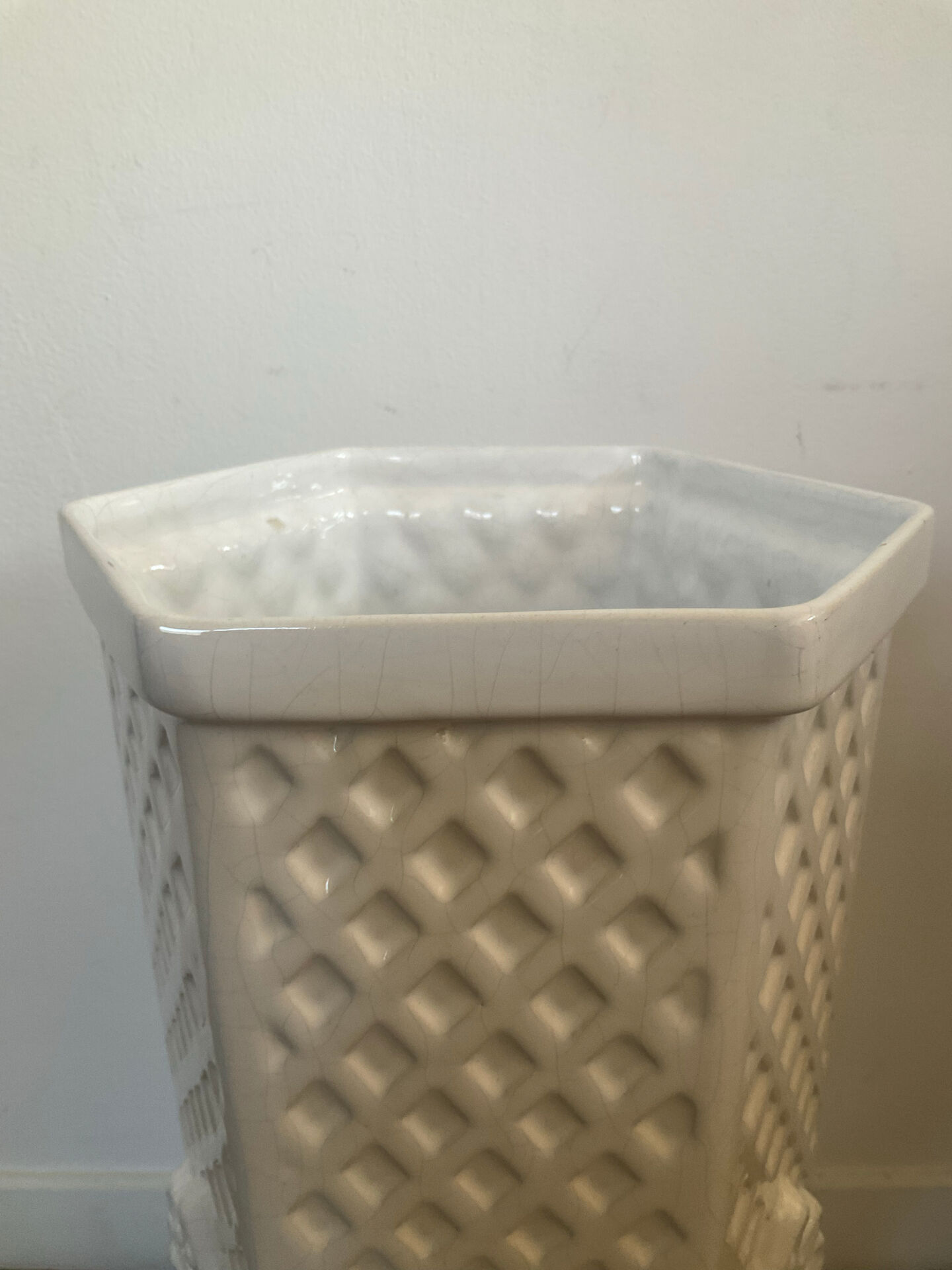 Porte parapluie vintage en céramique craquelée
