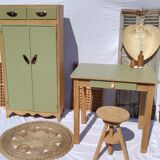 Vintage wooden stool with screws