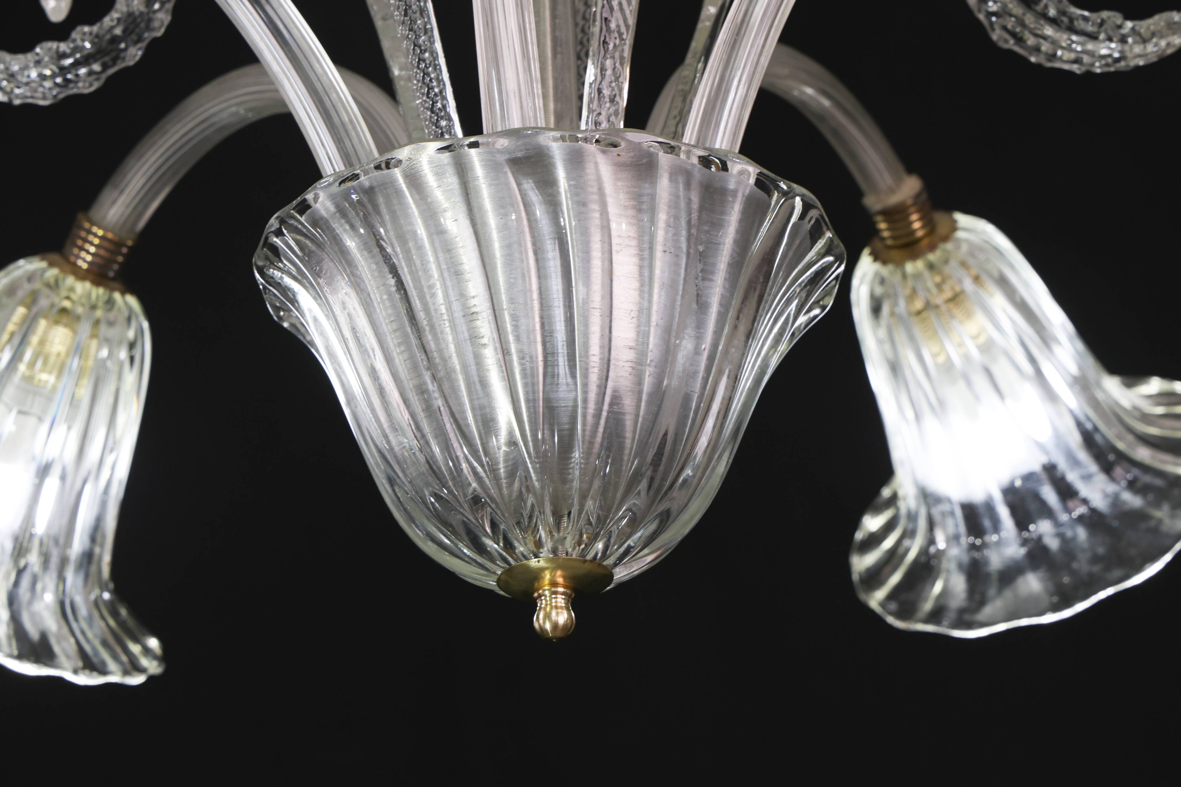 Amazing Art Decò Murano Glass Chandelier 5 Light, 1950