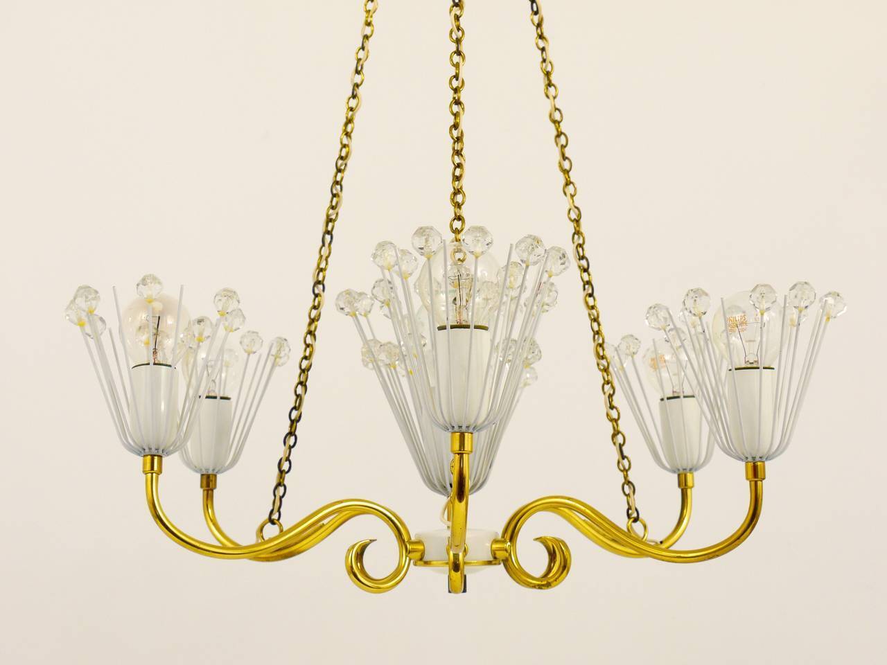 Emil Stejnar brass chandelier from the mid-century, Rupert Nikoll Vienna, Austria, 1950s.