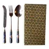 Knife, fork, small spoon for breakfast in cloisonné enamel
