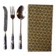 Couteau, fourchette, petite cuillère pour breakfast en émail cloisonné