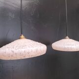 2 speckled pink opaline pendant lights