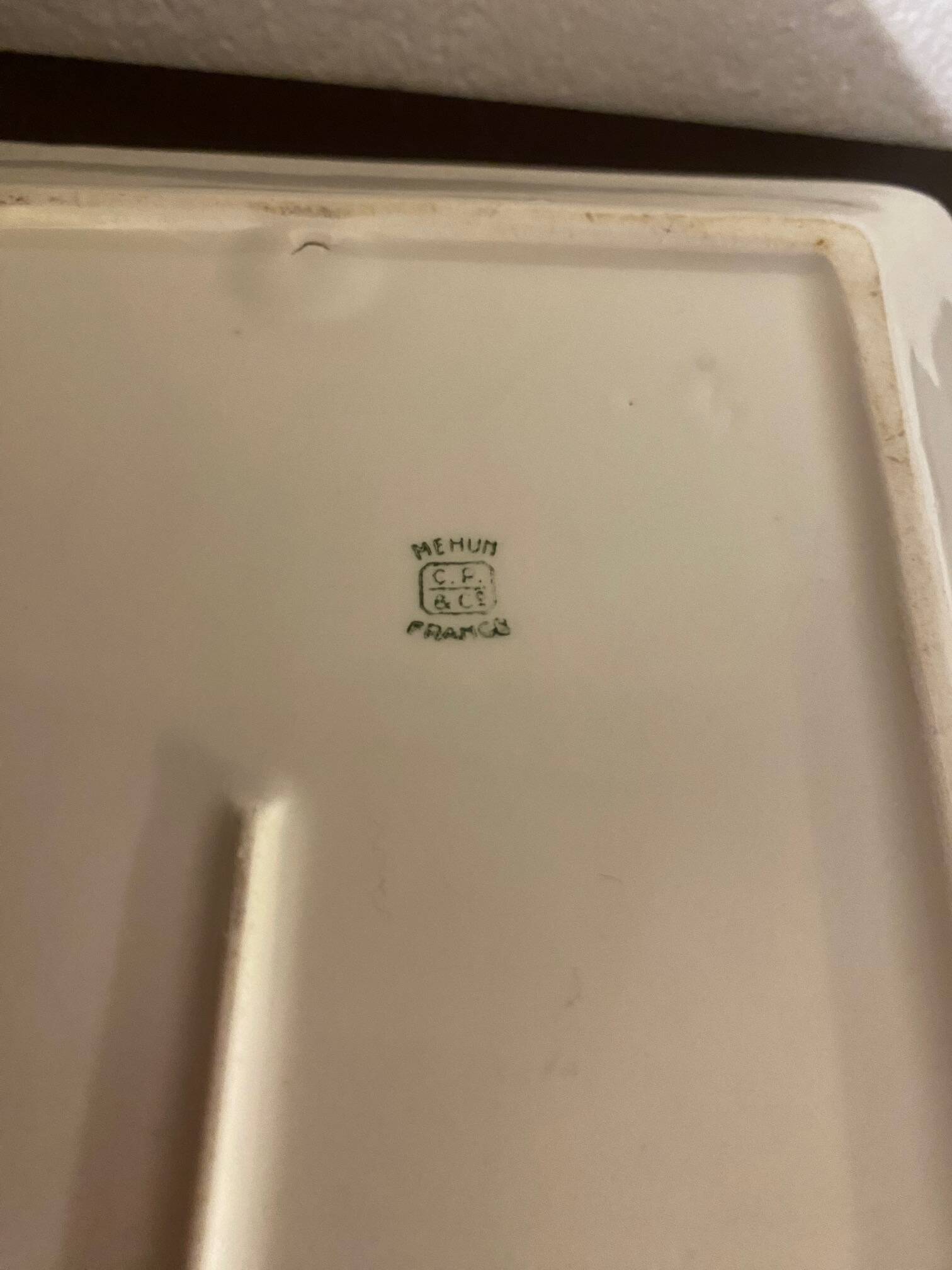 Mehun france earthenware cake dish with empire style floral frieze