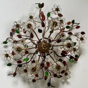 Floral chandelier Banci Firenze with 6 lights, coloured glass and gold metal.
