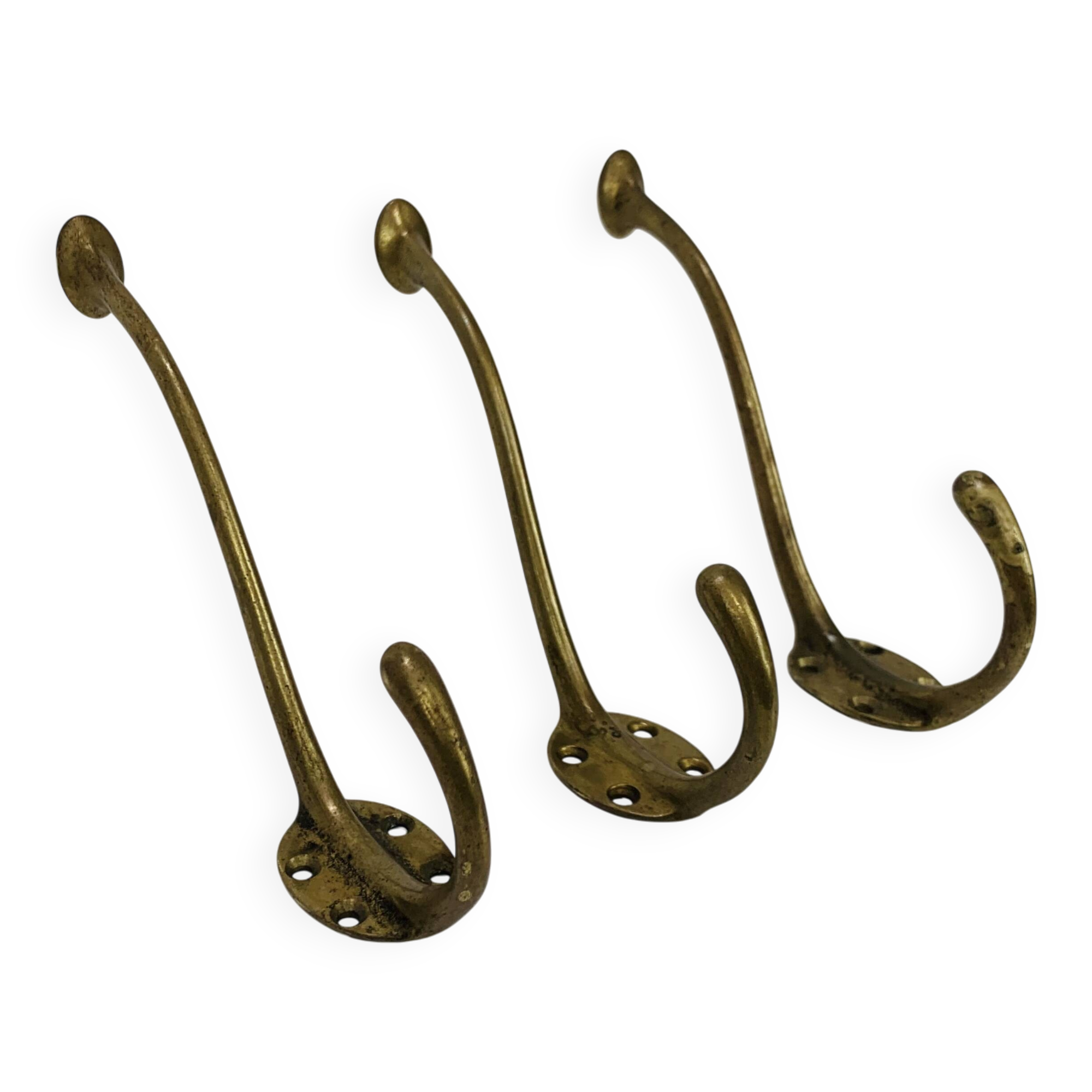 3 vintage gold brass hooks
