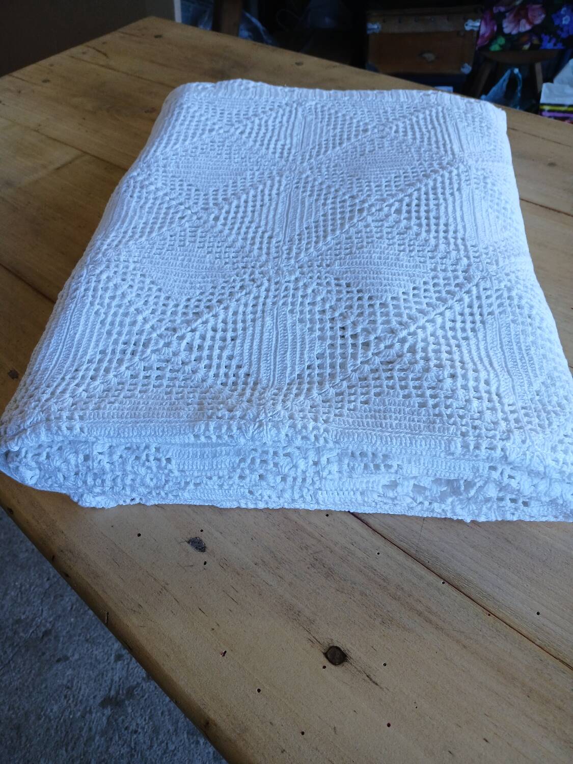 Handmade crochet antique bedspread