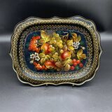Hand-painted Russian tray, Zhostovo, signed vintage decorative tray.