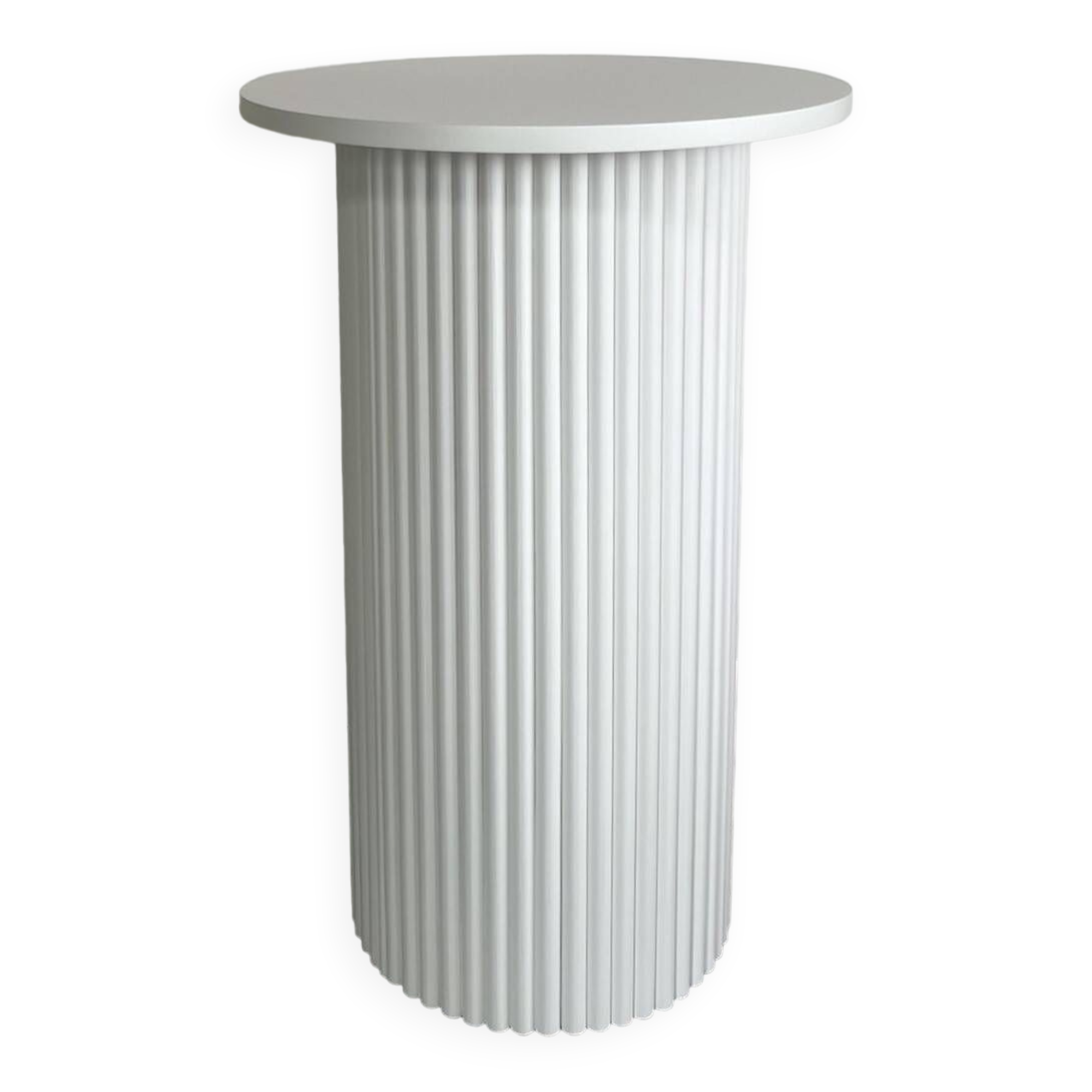 round and fluted bedside table in white