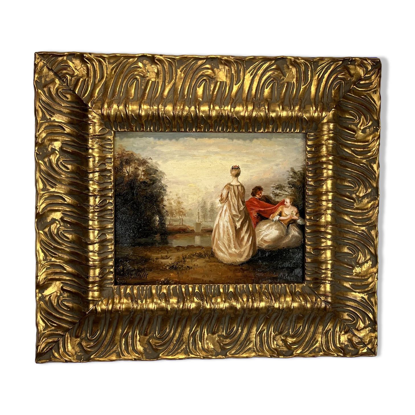Painting / oil on canvas signed (romantic scene) very well framed