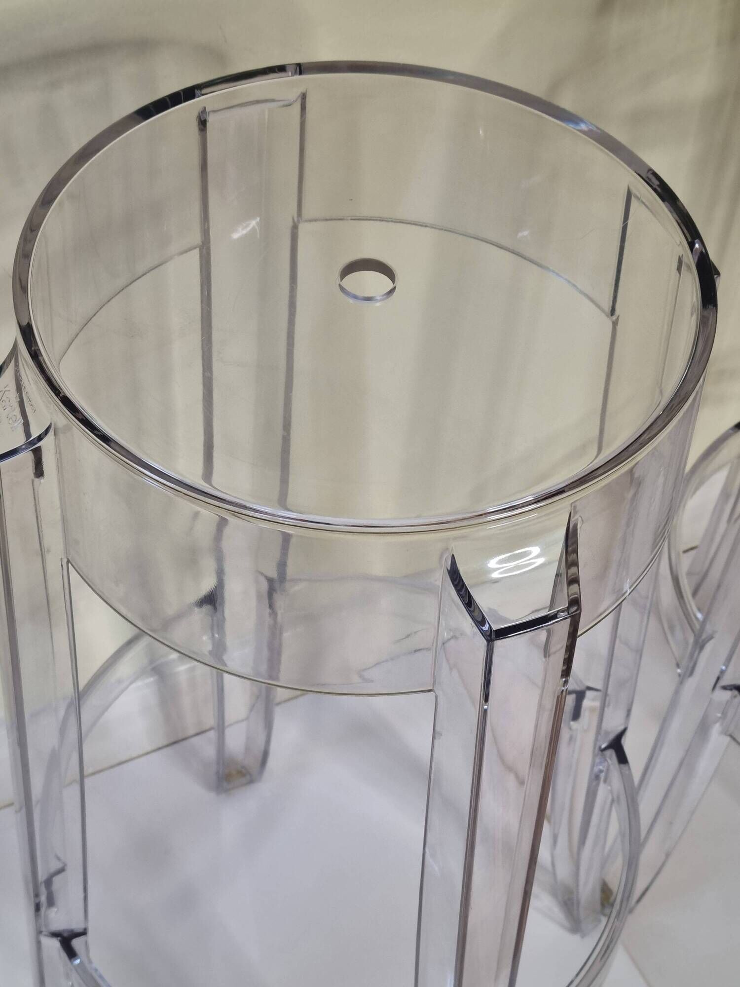 Set of 3 transparent Charles Ghost stools by Philippe Starck for Kartell, 65 cm