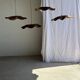 Very large wavy flat leaf suspension in smooth teak D:60