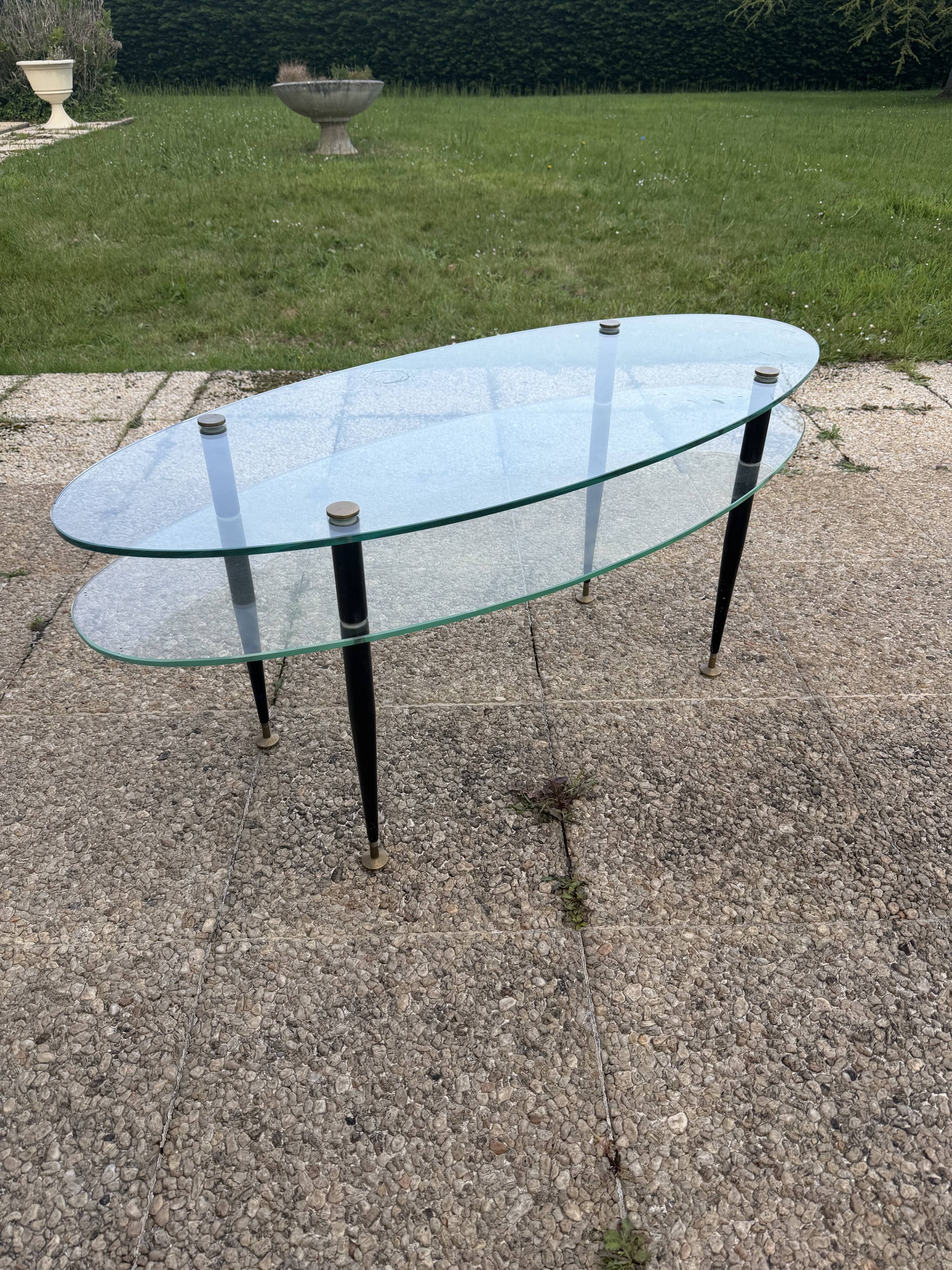 Vintage glass and brass coffee table – Edoardo Paoli style – 1950s/60s