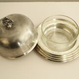 Round butter dish with bell - glass and metal