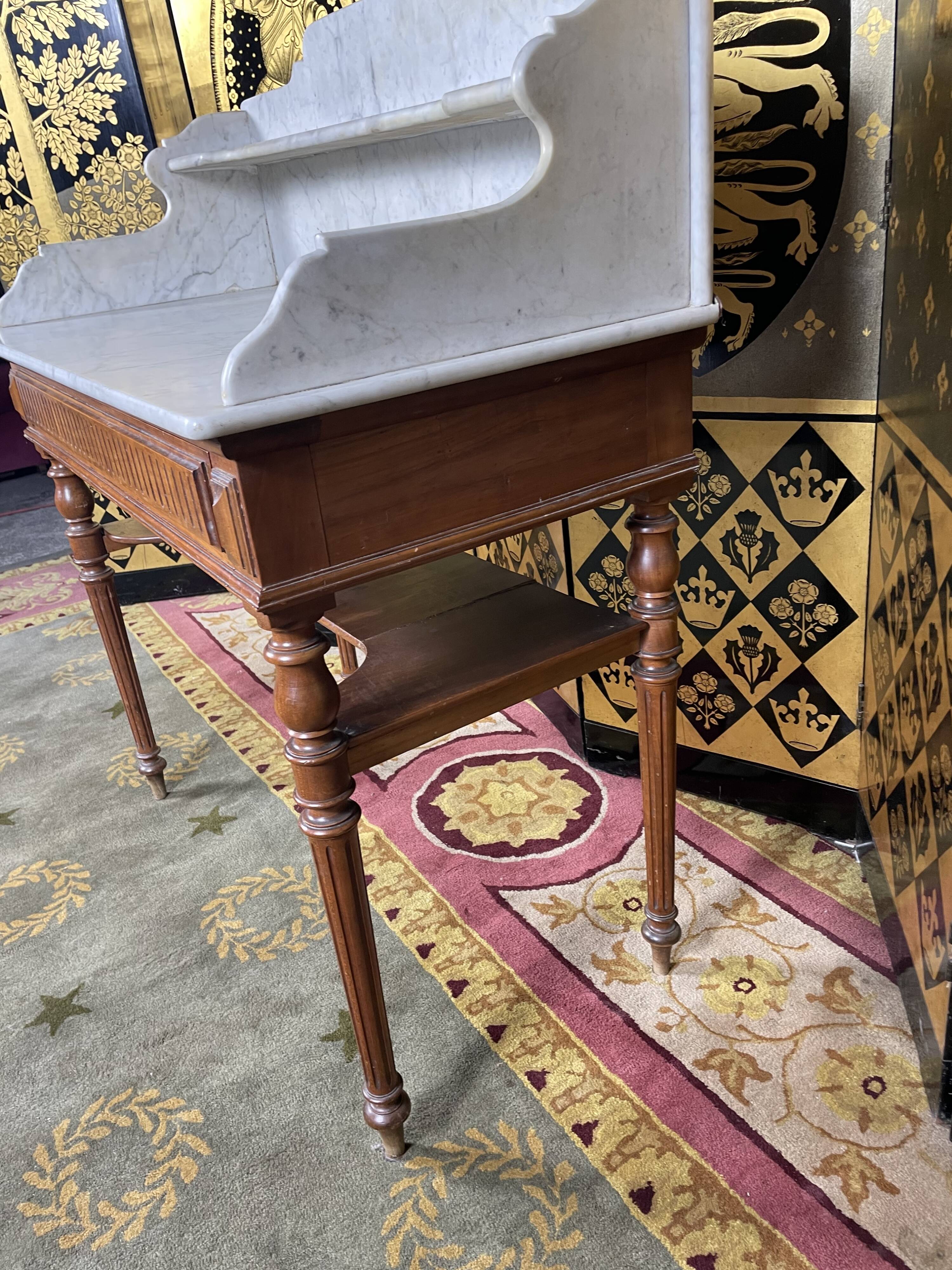 Dressing table - Wash table in walnut and white marble