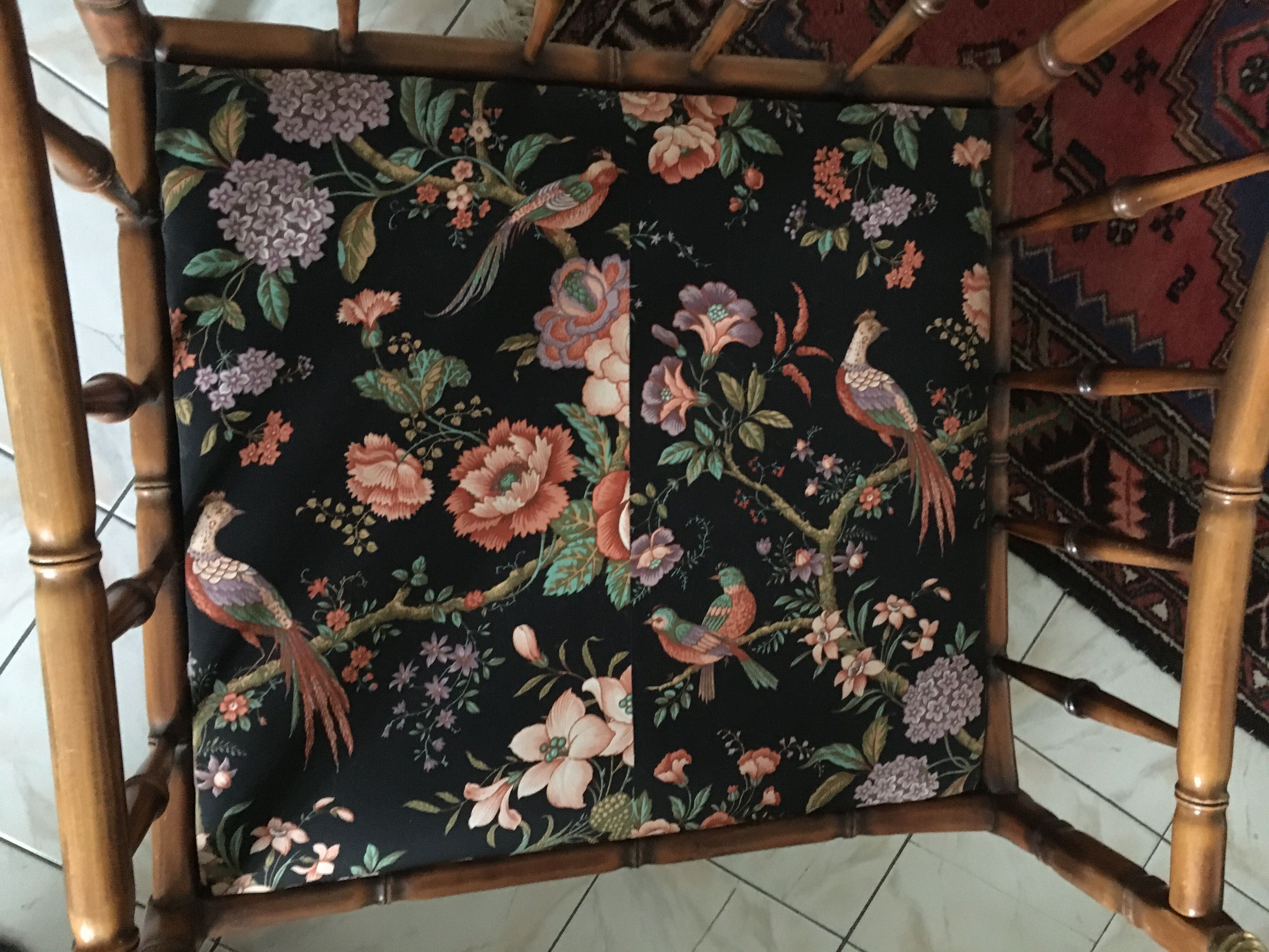 Faux bamboo chair with cushion