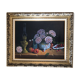 Oil on canvas, still life with flowers and fruit