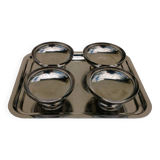 Set of 4 ice cream cups, stainless steel, dessert cups on foot with tray