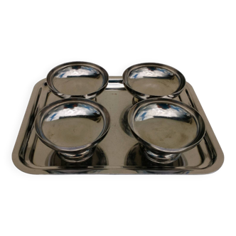 Ensemble de 4 coupes à glace sur pied et plateau en inox