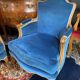 Pair of Louis XV style blue velvet bergère armchairs