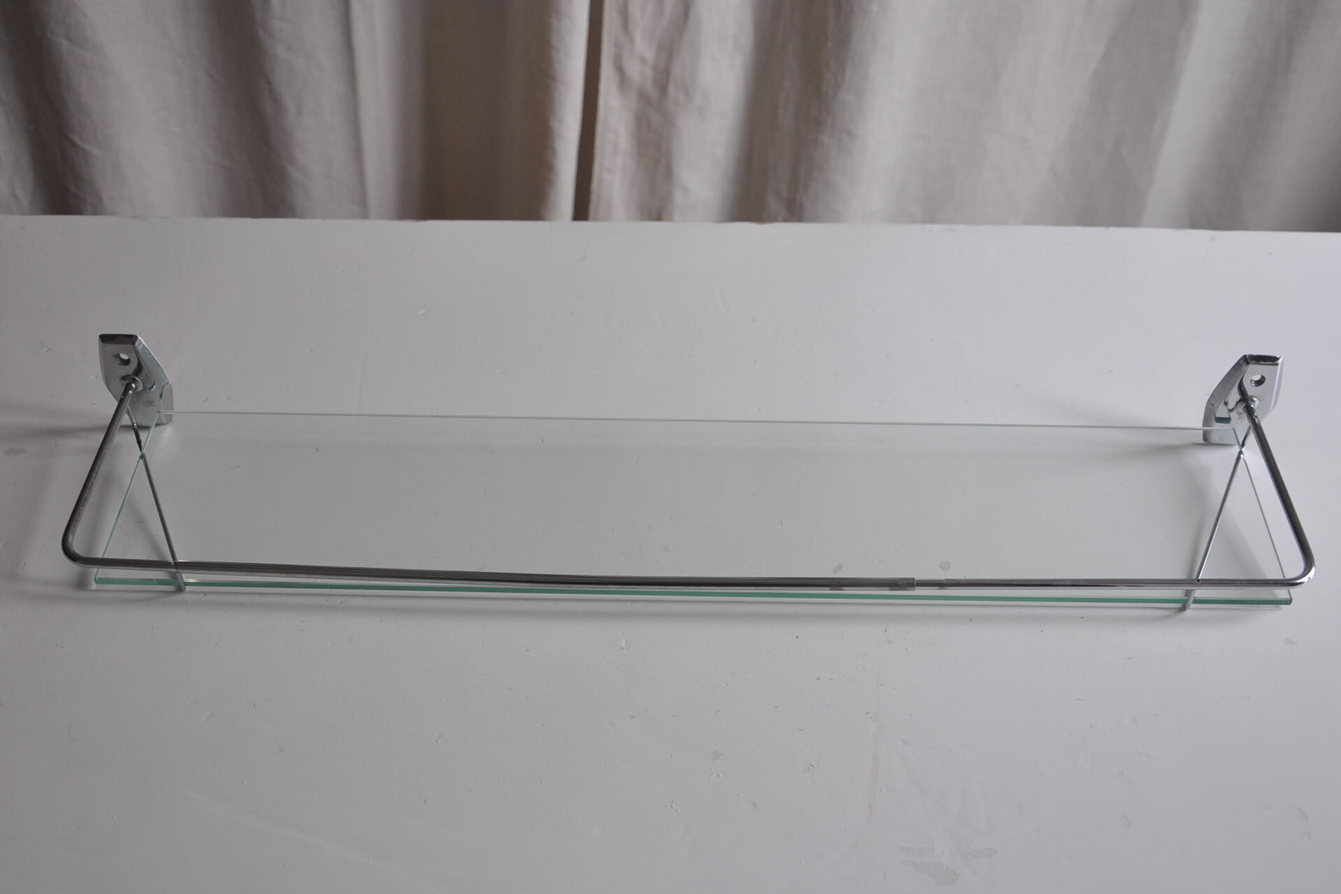 Vintage bathroom shelf chrome metal and glass
