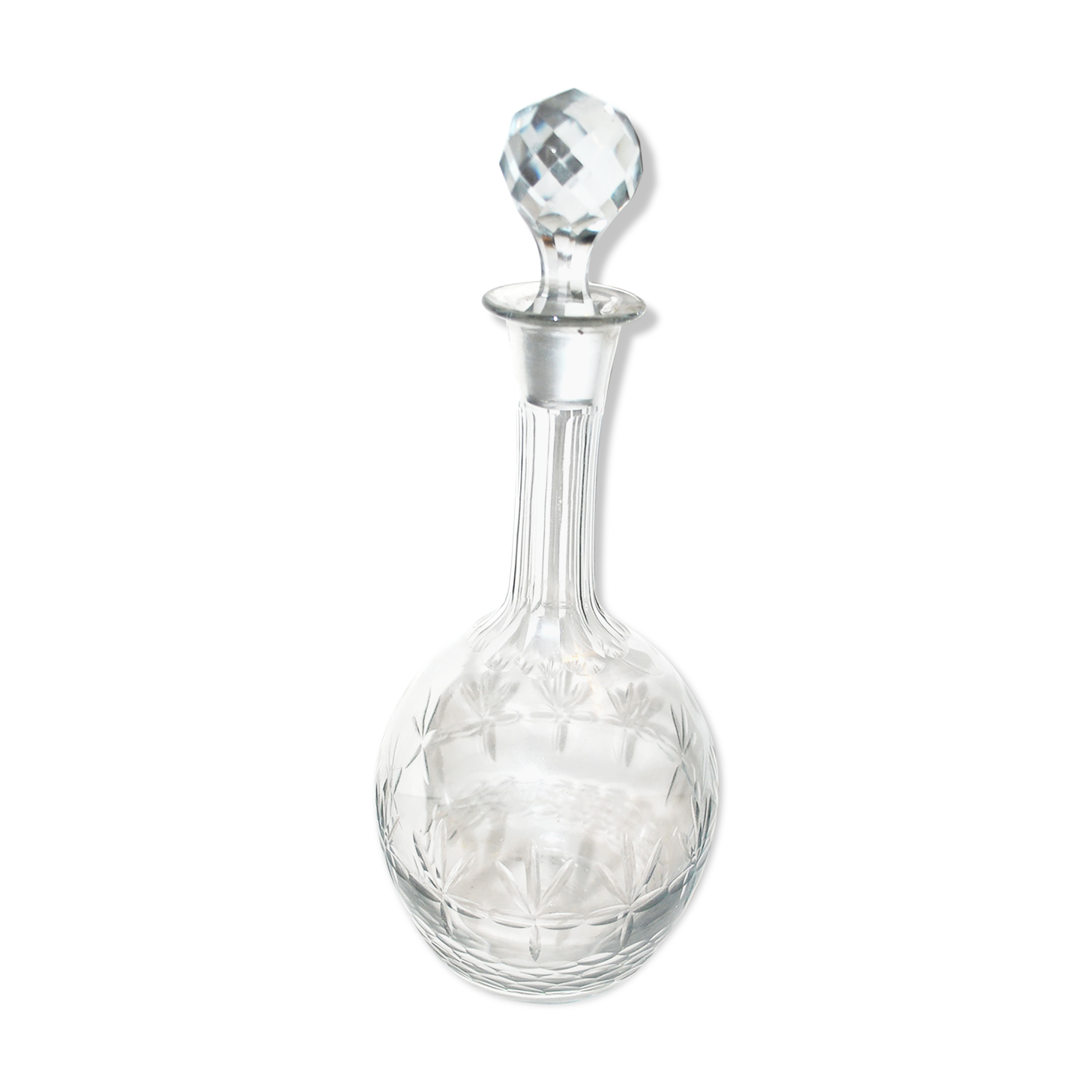 Vintage crystal decanter cut from star bevels and rice grains 1920-1930 bistrot