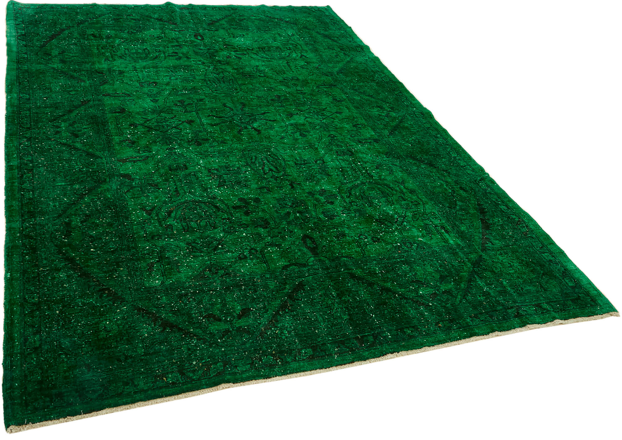 Hand-knotted persian rug 1970s 192 cm x 262 cm green wool carpet