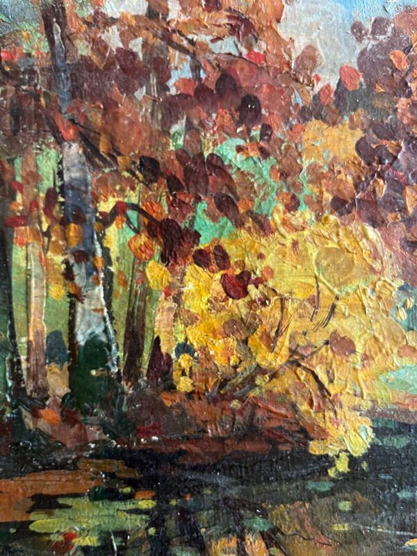 Tableau HST ''Reflet d'automne'' Paysage post impressionniste signé