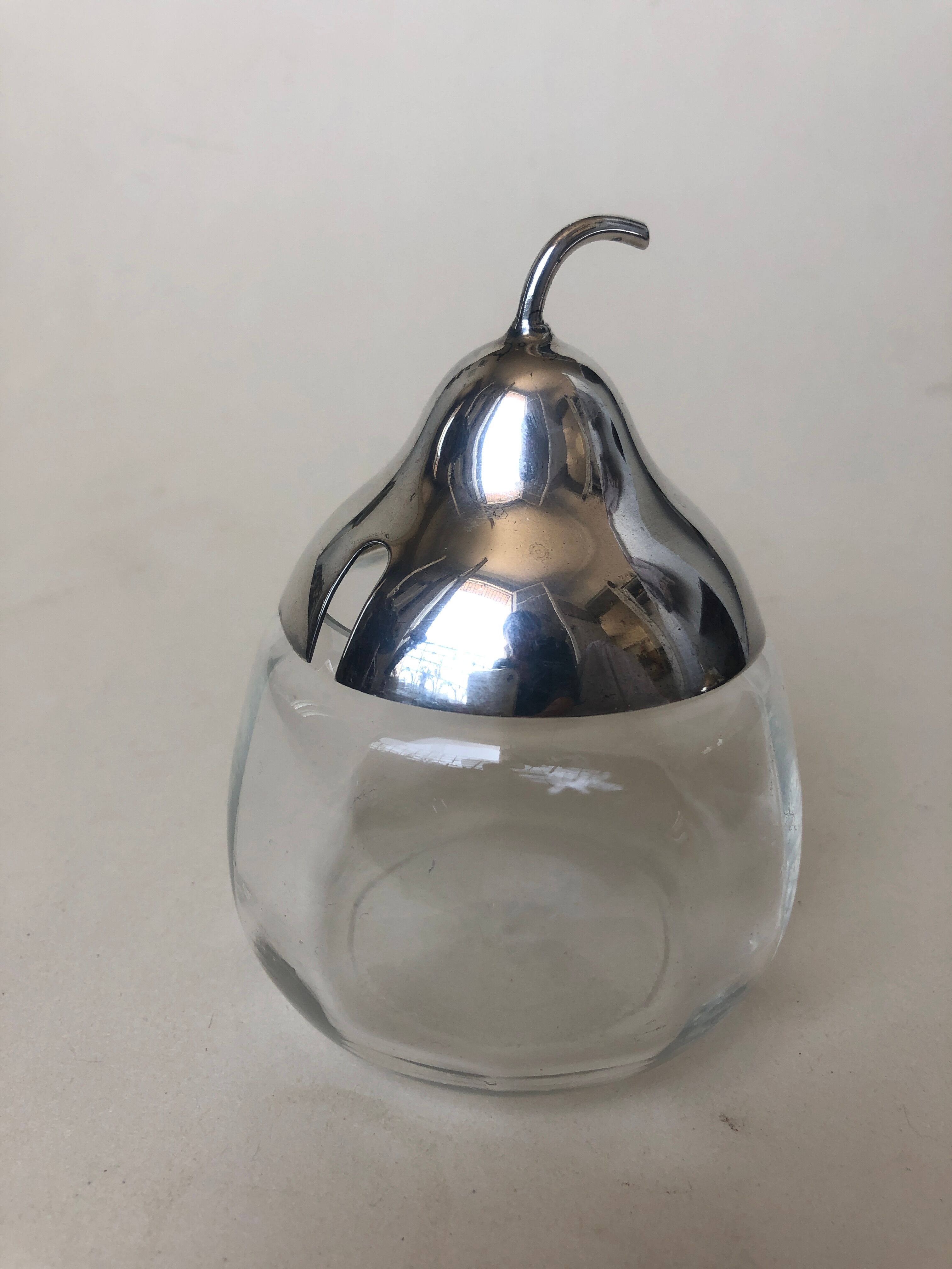 Set of candy apple and pear, metal and glass