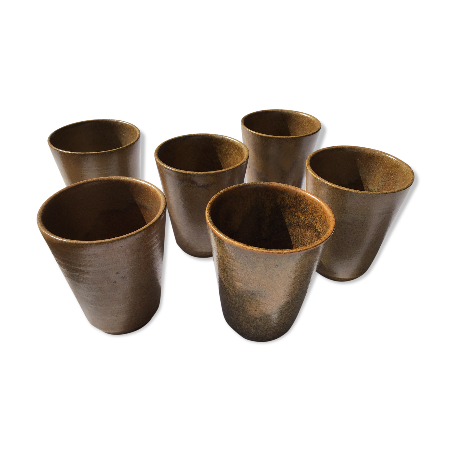 6 vintage Digoin sandstone cups