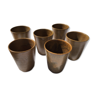 6 vintage Digoin sandstone cups
