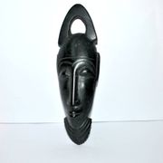 African mask in ebony wood - bearded head sculpture ethnic africa 20.5 x 6.5