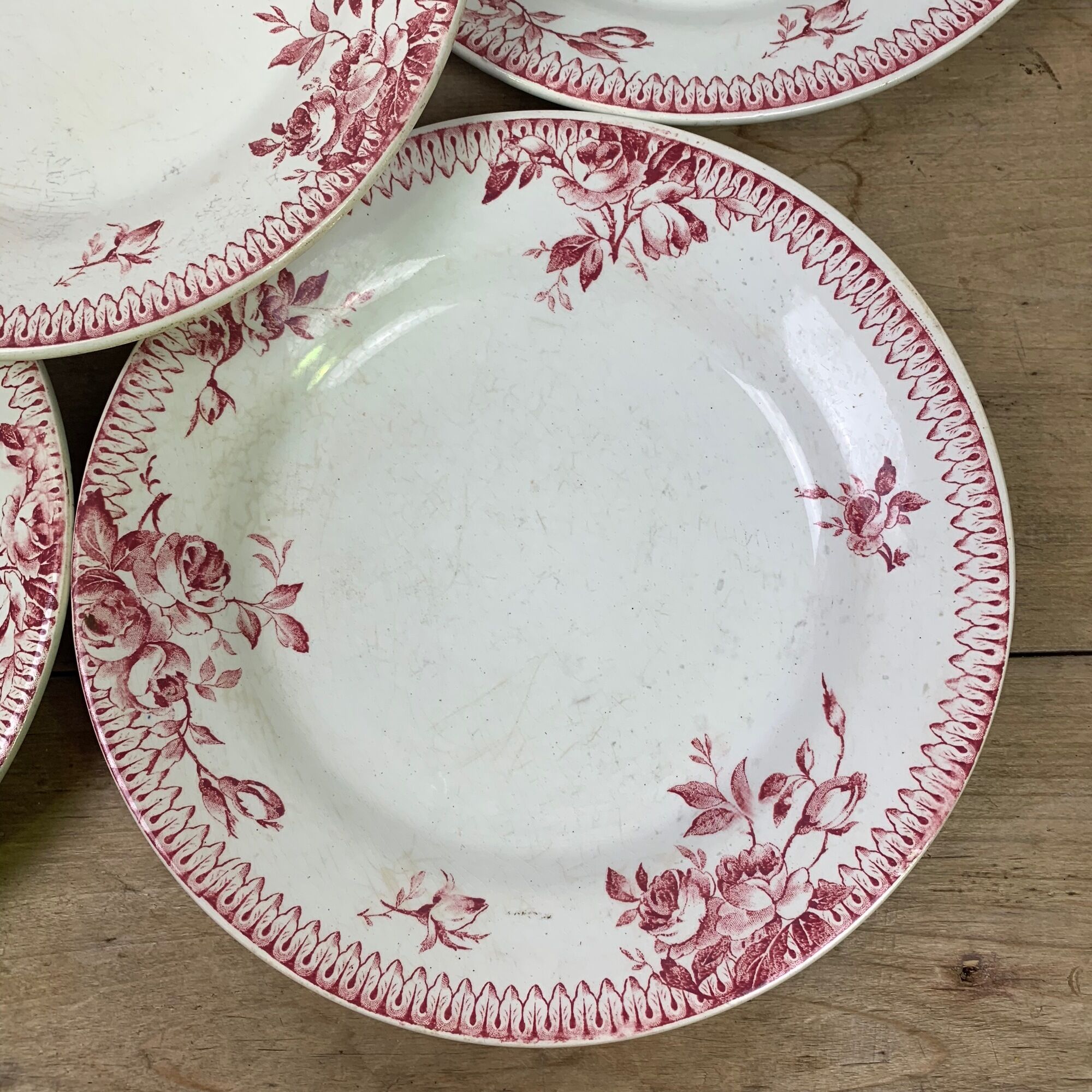 Lot of 6 plates in porcelain of Gien model Pomponnette