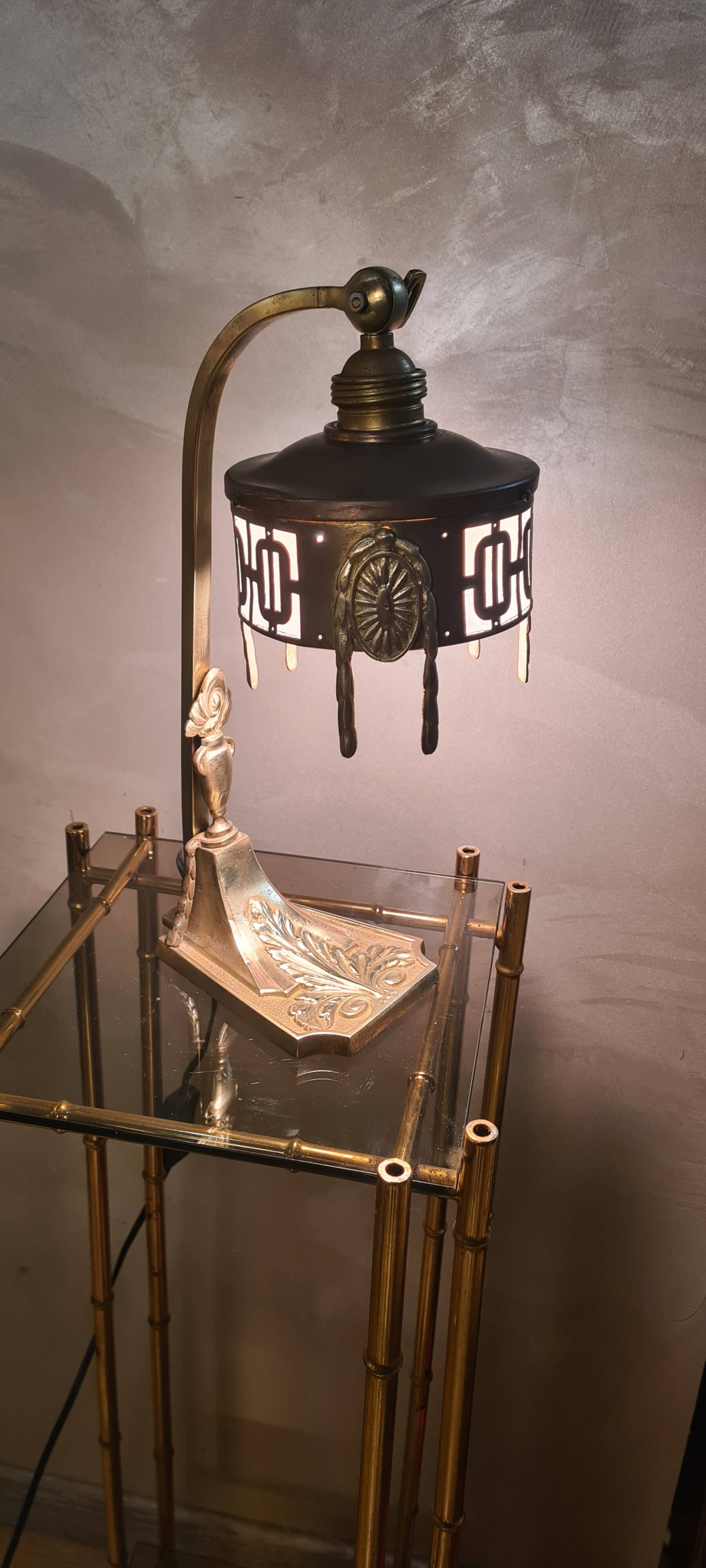 1900 bronze and brass art nouveau lamp, inspired by Napoleon 3, 35x18