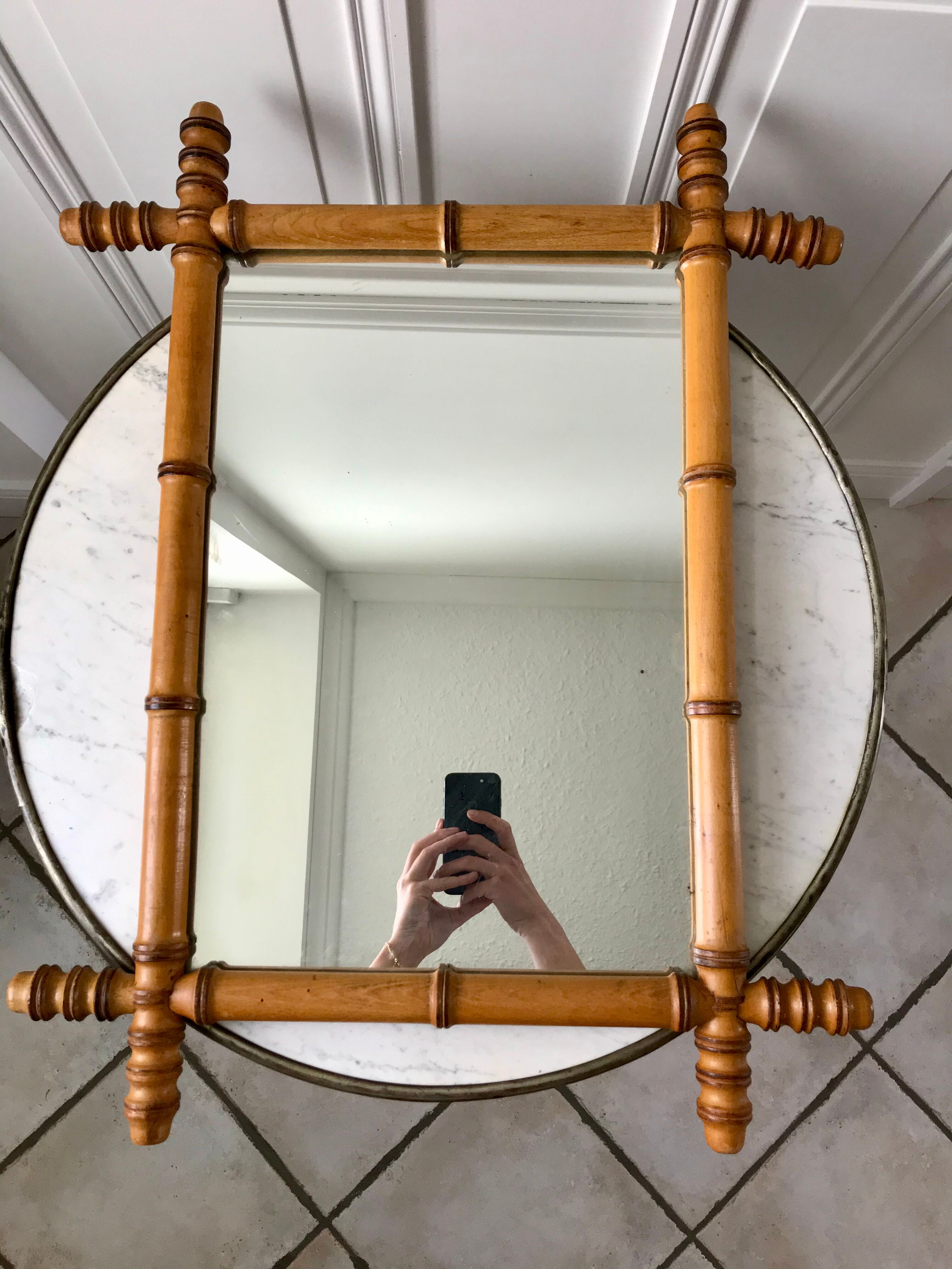 Barber mirror blond wood style bamboo 50s